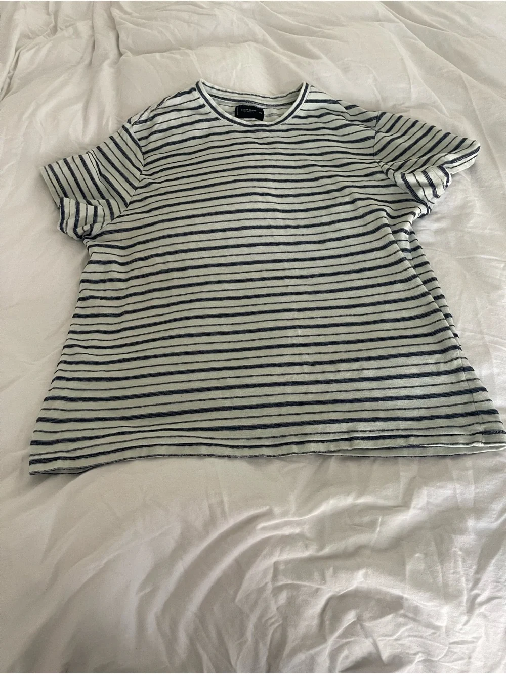 Lucky Brand White and Navy Striped Short Sleeve Tee